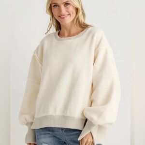 Free People Cozy Camden Sweatshirt Vanilla Icedream Sherpa XS NWT